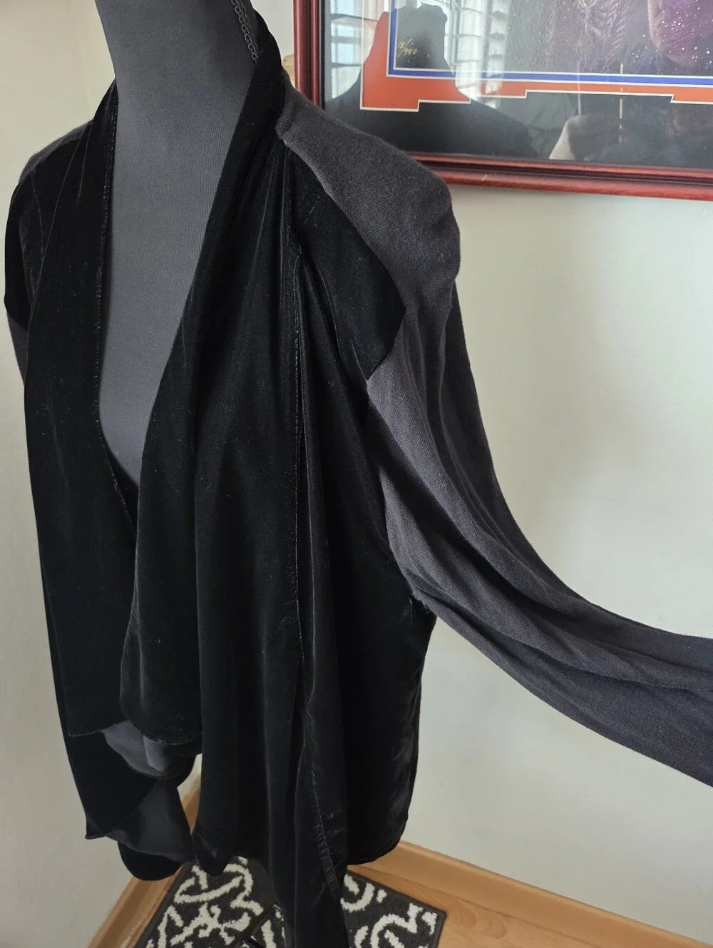 Michael Kors Black Draped Open-Front Velvet Mixed Media Sweater Cardigan 3X